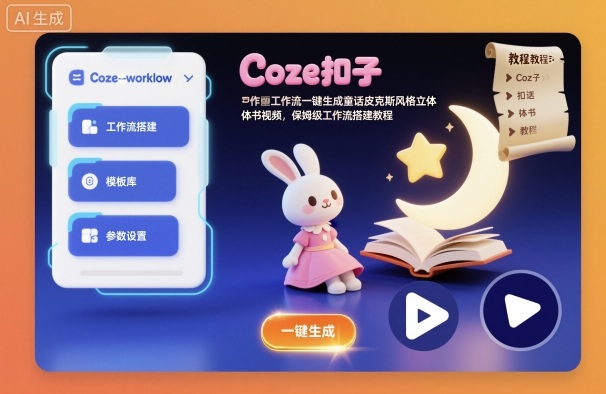 Coze扣子工作流一键生成童话皮克斯风格立体书视频，保姆级工作流搭建教程-蚂蚁汇资源分享项目网