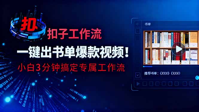 利用扣子工作流一键生成书单爆款视频，小白三分钟搞定专属工作流-蚂蚁汇资源分享项目网