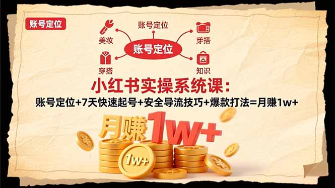 小红书实操系统课：账号定位+7天快速起号+安全导流技巧+爆款打法=月赚1w+-蚂蚁汇资源分享项目网