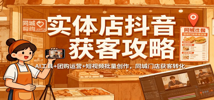 实体店抖音获客攻略：AI工具+团购运营+短视频批量创作，同城门店获客转化-蚂蚁汇资源分享项目网
