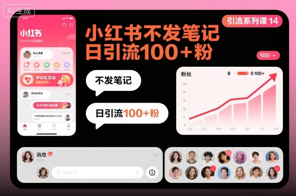 引流系列课14：小红书不发笔记日引流100+粉-蚂蚁汇资源分享项目网