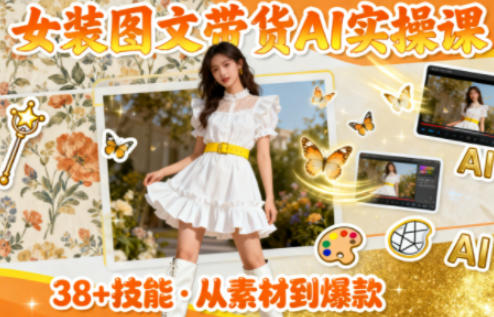 女装图文带货的AI实操课，覆盖38个实用技能，快速提升素材制作效率-蚂蚁汇资源分享项目网