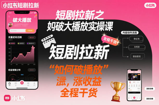 短剧拉新之小红书如何破大播放实操课，如何破播放，涨收益，全程干货-蚂蚁汇资源分享项目网