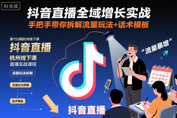 抖音直播全域增长实战第155期杭州线下课，手把手带你拆解流量玩法+话术模板-蚂蚁汇资源分享项目网