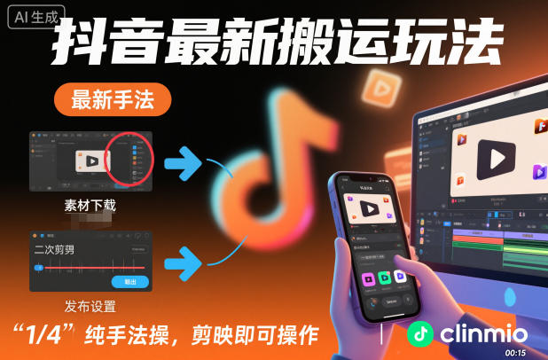 抖音最新搬运玩法，纯手法操作，剪映即可操作-蚂蚁汇资源分享项目网