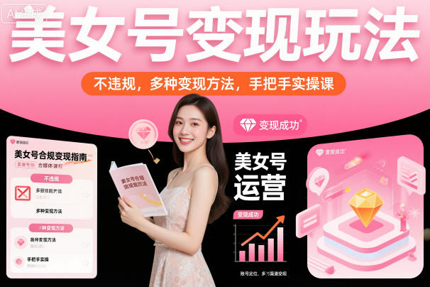 美女号变现玩法，不违规，多种变现方法，手把手实操课-蚂蚁汇资源分享项目网
