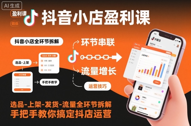 抖音小店盈利课-选品-上架-发货-流量全环节拆解，手把手教你搞定抖店运营-蚂蚁汇资源分享项目网