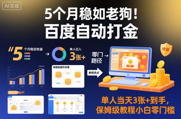5个月稳如老狗！百度自动打金，单人当天3张+到手，保姆级教程小白零门槛【揭秘】-蚂蚁汇资源分享项目网