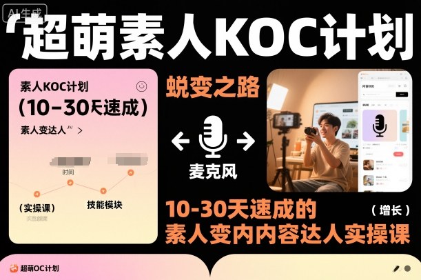 超萌素人KOC计划，10-30天速成的素人变内容达人实操课，适合想做短剧小说推文电商推广的素人入局-蚂蚁汇资源分享项目网