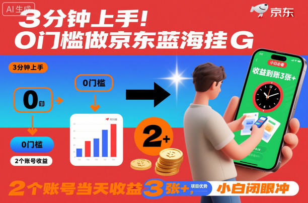 3分钟上手！0门槛做京东蓝海全自动掘金，2个账号当天收益3张+，小白闭眼冲【揭秘】-蚂蚁汇资源分享项目网