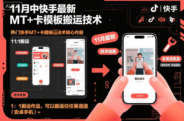 11月中快手最新MT+卡模板搬运技术，1：1搬运作品，可以搬运任何赛道(安卓手机)-蚂蚁汇资源分享项目网
