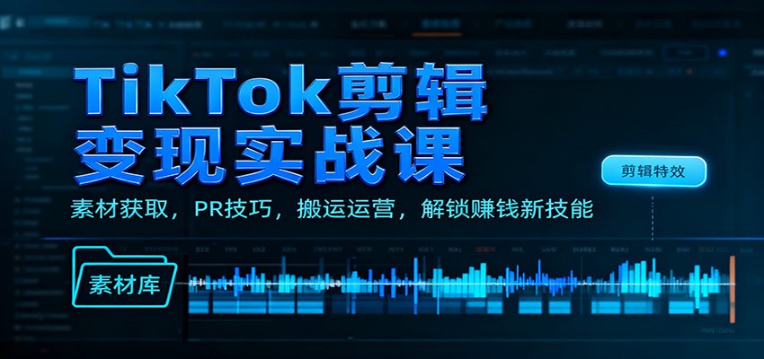 TikTok剪辑变现实战课：素材获取，PR技巧，搬运运营，解锁赚钱新技能-蚂蚁汇资源分享项目网