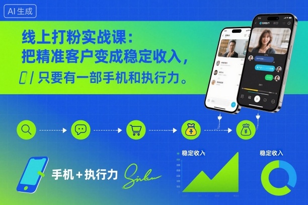 线上打粉实战课：把精准客户变成稳定收入，只要有一部手机和执行力-蚂蚁汇资源分享项目网
