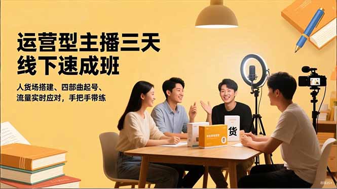 运营型主播三天线下班，人货场搭建,四部曲起号,流量实时应对，手把手带练-蚂蚁汇资源分享项目网