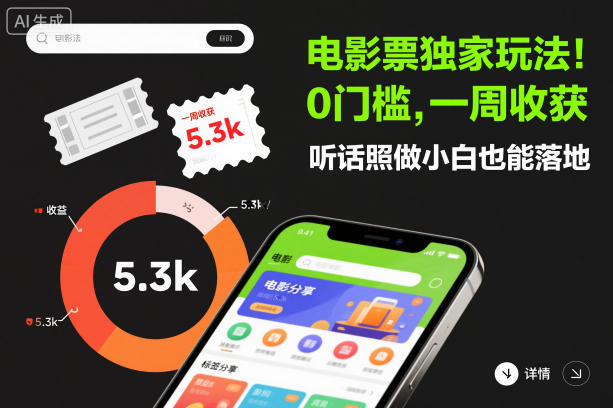 电影票独家玩法！0门槛，一周收获5.3k，听话照做小白也能落地【揭秘】-蚂蚁汇资源分享项目网