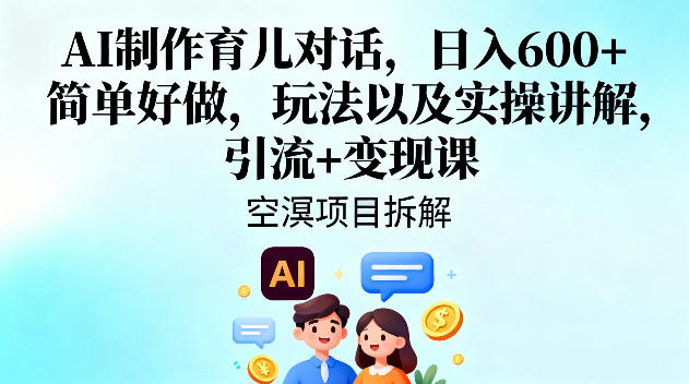 AI制作育儿对话，日入6张+，简单好做，玩法以及实操讲解，引流+变现课-蚂蚁汇资源分享项目网