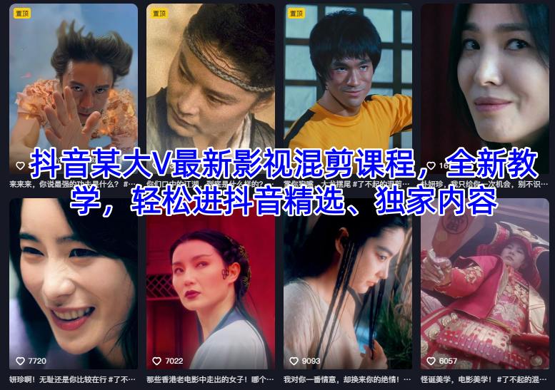 抖音某大V最新影视混剪课程，全新教学，轻松进抖音精选、独家内容-蚂蚁汇资源分享项目网