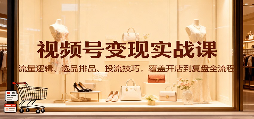 视频号变现实战课：流量逻辑、选品排品、投流技巧，覆盖开店到复盘全流程-蚂蚁汇资源分享项目网
