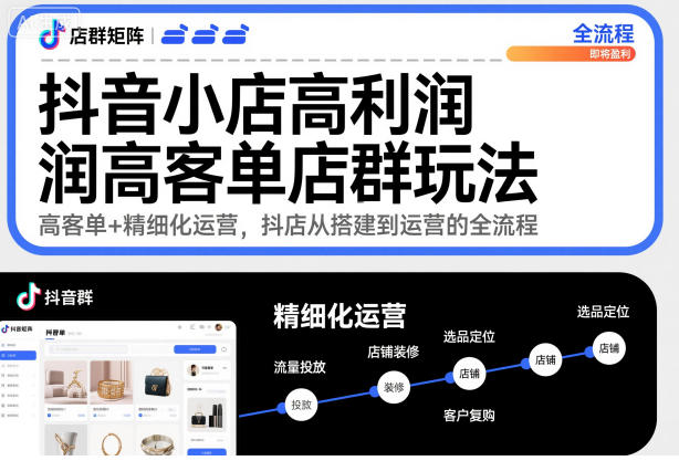 抖音小店高利润高客单店群玩法，高客单+精细化运营，抖店从搭建到运营的全流程(更新)-蚂蚁汇资源分享项目网