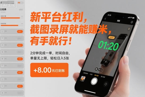 新平台红利，截图录屏就能賺米，有手就行！2分钟完成一单，时间自由，单量无上限，轻松日入5张【揭秘】-蚂蚁汇资源分享项目网