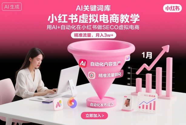 小红书虚拟电商项目，用AI+自动化在小红书做SEO虚拟电商，精准流量，月入3w+-蚂蚁汇资源分享项目网