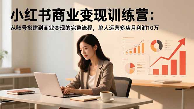 小红书商业变现训练营：从账号搭建到商业变现的完整流程，单人运营多店月利润10万-蚂蚁汇资源分享项目网