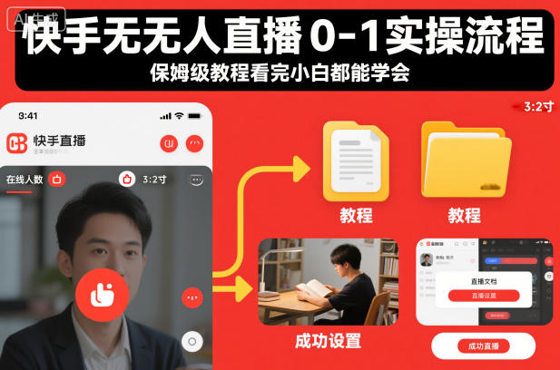 快手无人直播0-1实操流程，保姆级教程看完小白都能学会-蚂蚁汇资源分享项目网