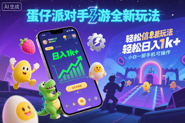 蛋仔派对手游全新玩法，轻松日入1k+，风口信息差玩法，当天见收益，小白一部手机可操作-蚂蚁汇资源分享项目网