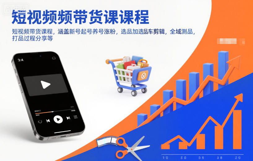 短视频带货课程，涵盖新号起号养号涨粉，选品加选品车剪辑，全域测品，打品过程分享等-蚂蚁汇资源分享项目网