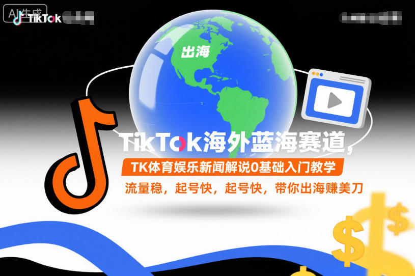 TikTok海外蓝海赛道，TK体育娱乐新闻解说0基础入门教学，流量稳，起号快，带你出海賺美刀-蚂蚁汇资源分享项目网