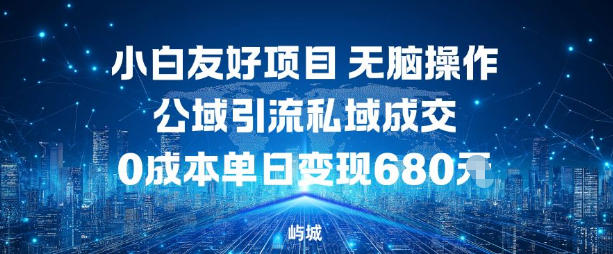 小白友好项目，无脑操作，公域引流私域成交，0成本单日变现680米-蚂蚁汇资源分享项目网