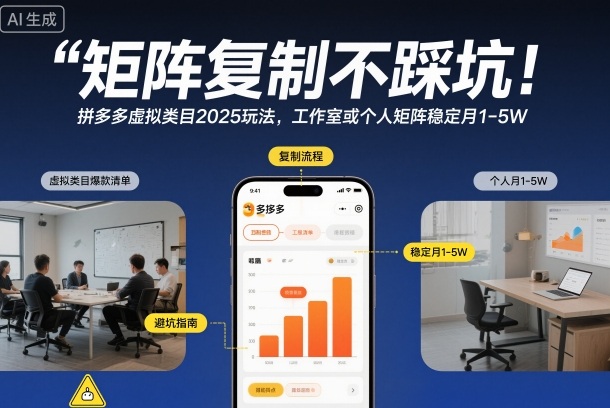 矩阵复制不踩坑！拼多多虚拟类目2025玩法，工作室或者个人矩阵稳定月1-5W【揭秘】-蚂蚁汇资源分享项目网