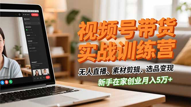 视频号带货实战训练营，无人直播、素材剪辑、选品变现，新手在家创业月入5万+-蚂蚁汇资源分享项目网