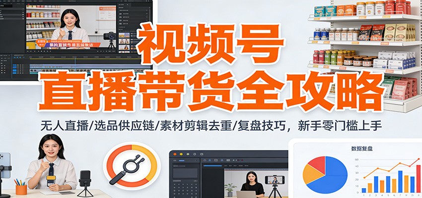 视频号直播带货全攻略：无人直播/选品供应链/素材剪辑去重/复盘技巧，零门槛上手-蚂蚁汇资源分享项目网