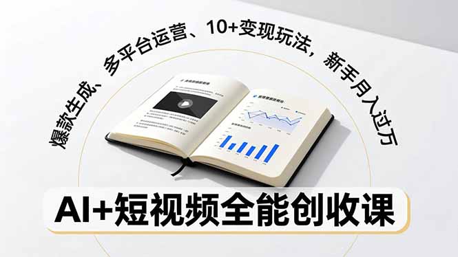 AI+短视频全能创收课，爆款生成、多平台运营、10+变现玩法，新手月入过万-蚂蚁汇资源分享项目网