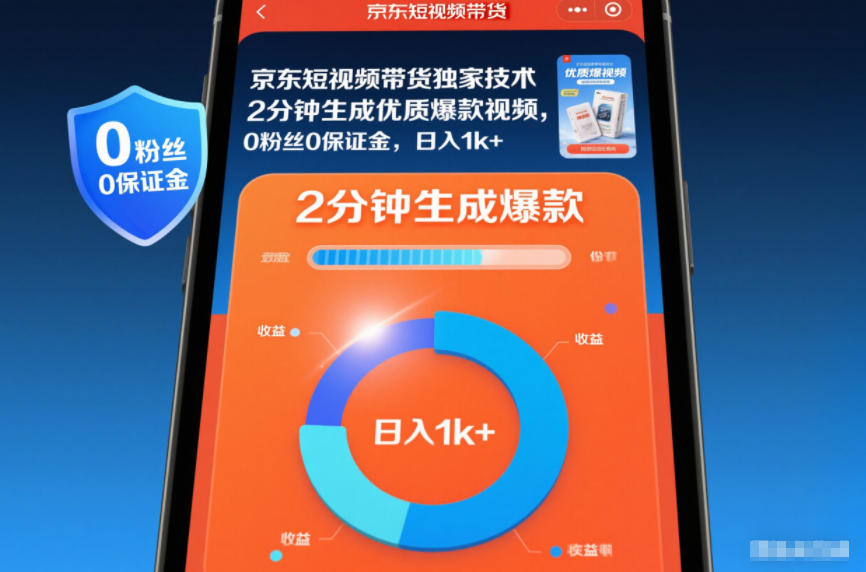 京东短视频带货独家技术，2分钟生成一条优质爆款视频，0粉丝0保证金，日入1k+【揭秘】-蚂蚁汇资源分享项目网