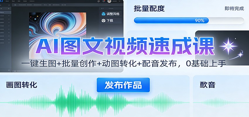 AI图文视频速成课：一键生图+批量创作+动图转化+配音发布，0基础上手-蚂蚁汇资源分享项目网