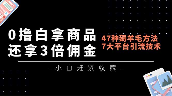 0撸白拿商品，还拿3倍佣金，47种薅羊毛方法，7大平台全方位引流技术教学，精专月入过万-蚂蚁汇资源分享项目网
