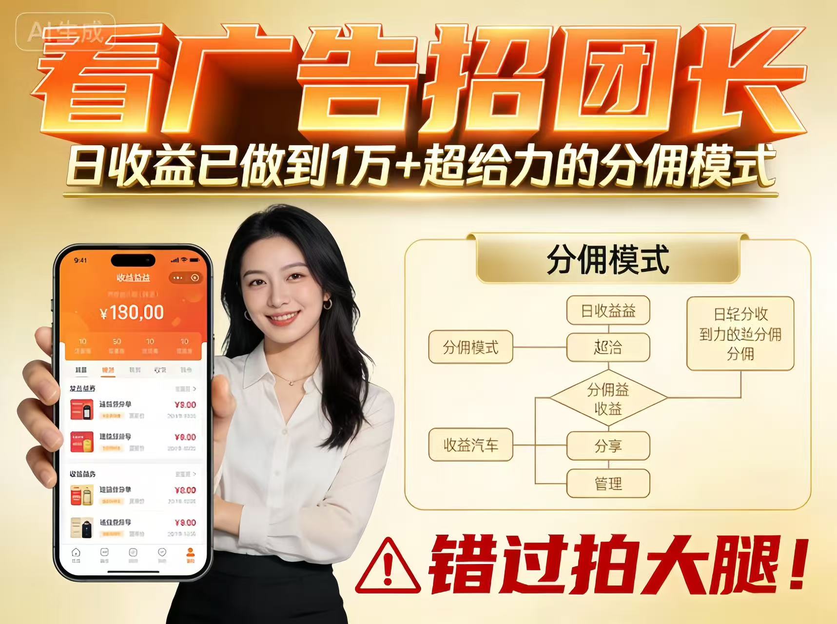 看广告招团长，团队收益已做到日入1万，分佣模式超给力，错过拍大腿-蚂蚁汇资源分享项目网