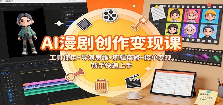 AI漫剧创作变现课：工具使用+导演思维+剪辑精修+接单变现，新手快速上手-蚂蚁汇资源分享项目网