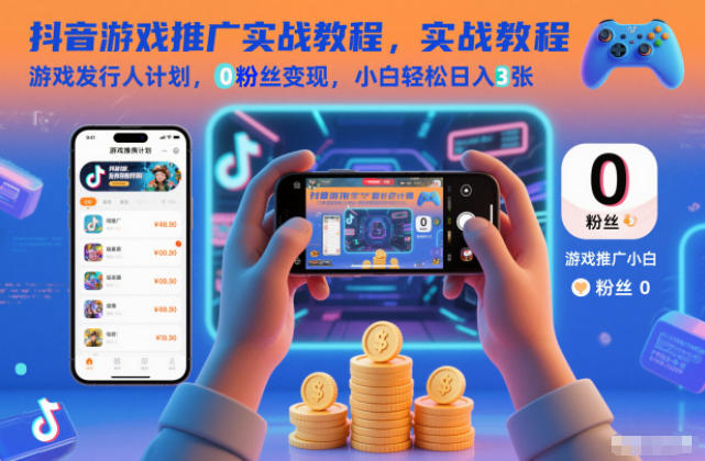 抖音游戏推广实战教程，游戏发行人计划，0粉丝变现，小白轻松日入3张-蚂蚁汇资源分享项目网