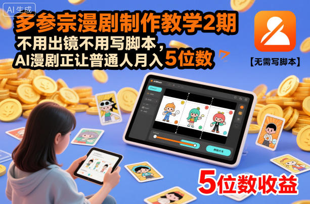 多参宗漫剧制作教学2期,不用出镜不用写脚本,AI漫剧正让普通人月入5位数(更新)