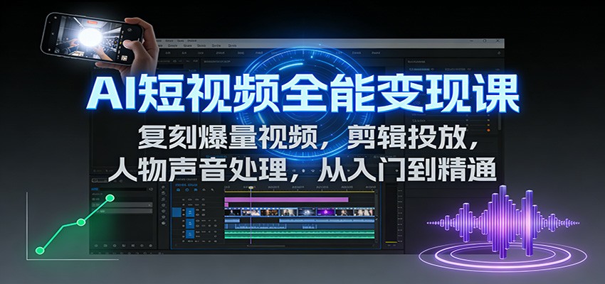 AI短视频全能变现课：复刻爆量视频，剪辑投放，人物声音处理，从入门到精通-蚂蚁汇资源分享项目网