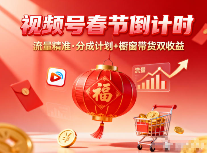 视频号做春节倒计时，流量精准，分成计划+橱窗带货双收益-蚂蚁汇资源分享项目网