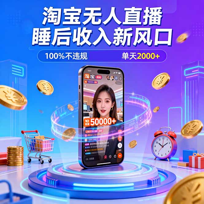 淘宝无人直播，不违规不封号，直播100小时卖了5万，年底旺季！-蚂蚁汇资源分享项目网