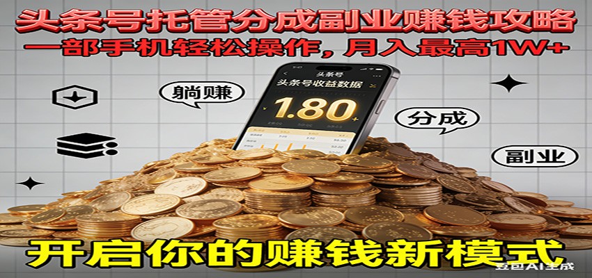 全程托管今日头条，一部手机就可以开干，最高躺赚1W+-蚂蚁汇资源分享项目网