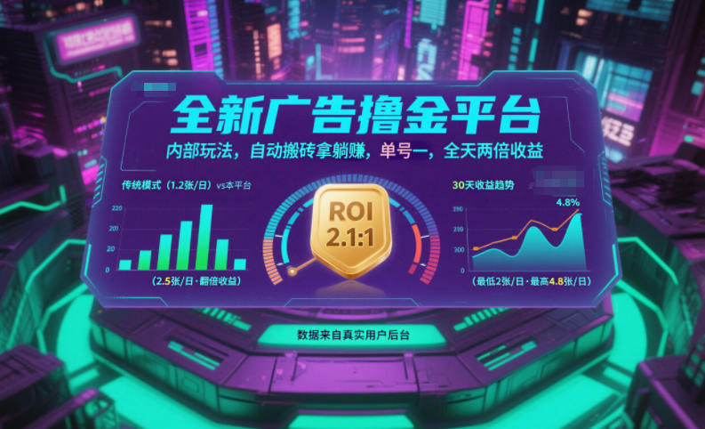 全新广告撸金平台，内部玩法，自动搬砖拿躺賺，单号一天保底2张+，全天两倍收益【揭秘】-蚂蚁汇资源分享项目网