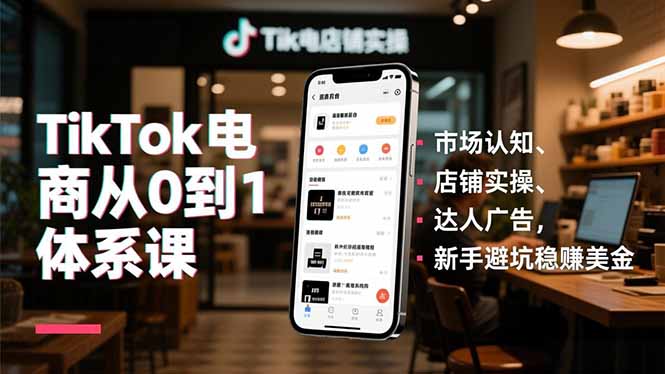 TikTok电商从0到1体系课，市场认知、店铺实操、达人广告，新手避坑稳赚美金-蚂蚁汇资源分享项目网
