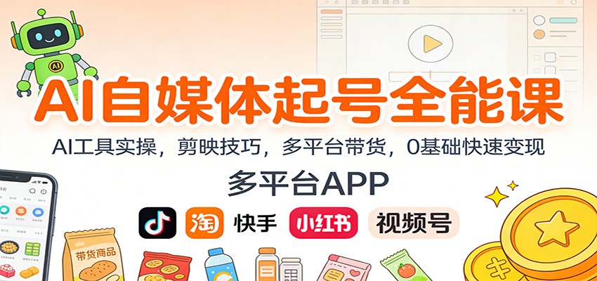 AI自媒体起号全能课：AI工具实操，剪映技巧，多平台带货，0基础快速变现-蚂蚁汇资源分享项目网