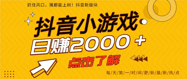 2025年爆火的抖音小游戏项目，一部手机日入2000+-蚂蚁汇资源分享项目网